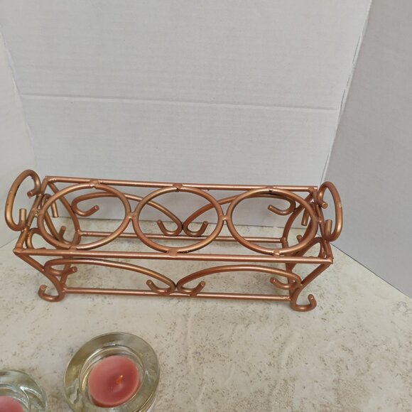 Votive / Tea Light Candle Holder Metal Frame Rose Gold Coloring - Picture 5 of 6